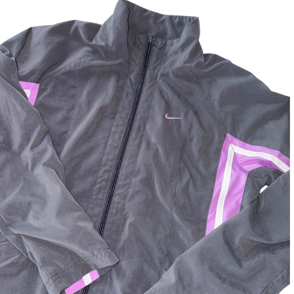 Vtg Nike Y2K Track Jacket Wms M Grey Purple Windbreaker Swoosh Gorpcore Full Zip